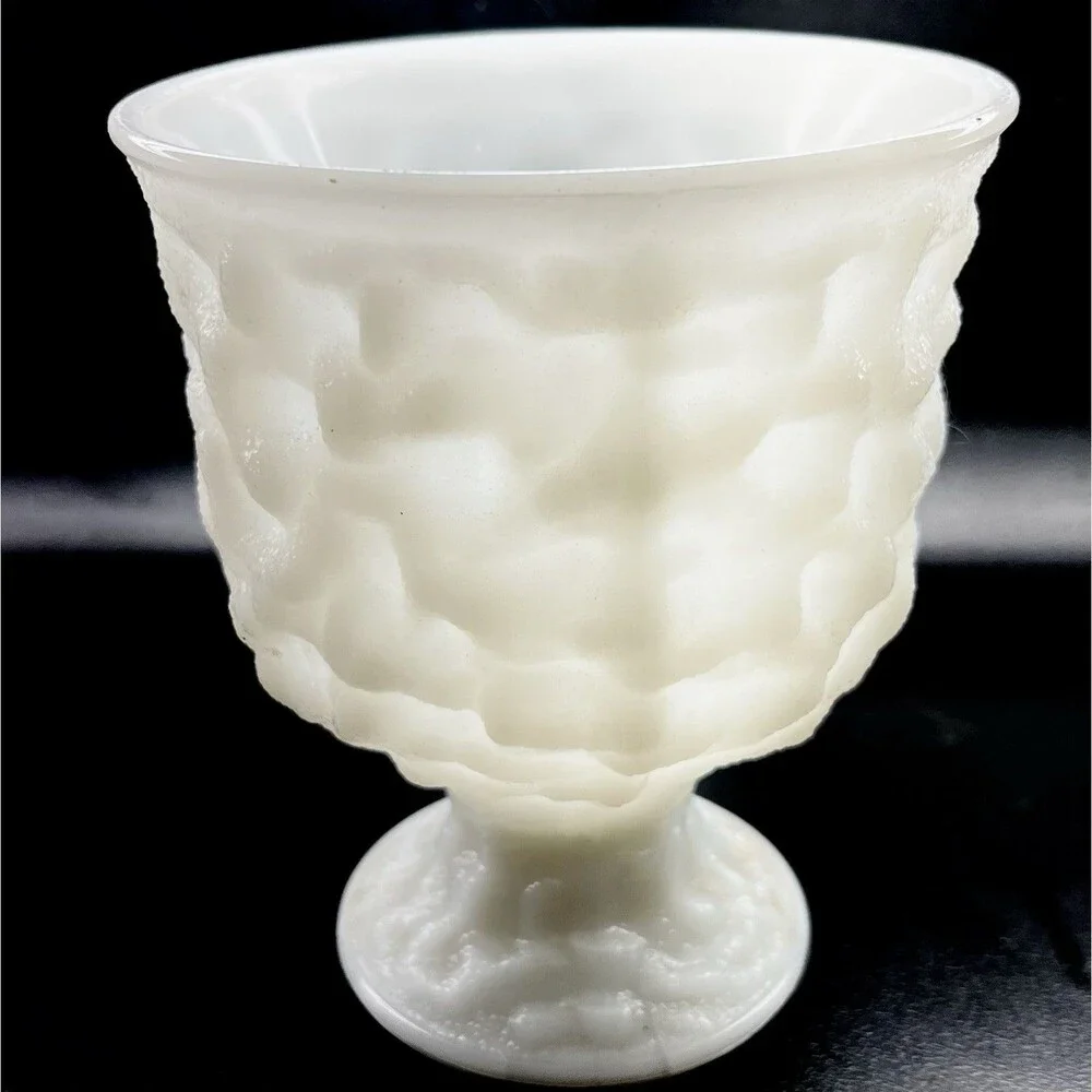 Vintage E.O. Brody Bumpy Milk Glass Footed Pedestal Vase/Planter